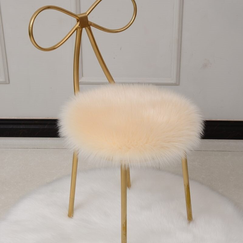 Faux Wool Furry Pad Round Long Fur Cushion Chair Seat Mat ...
