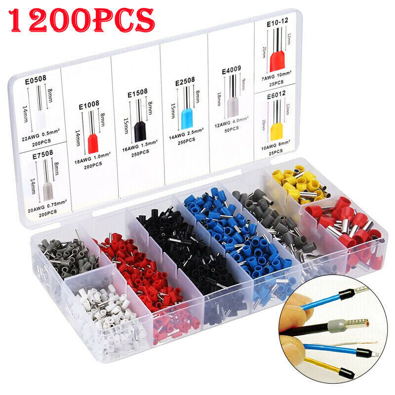 1200PCS Cable Cord Pin End Bootlace Ferrule Terminal Set Wire Crimp Connectors
