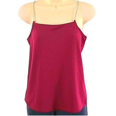 Vero Moda Women s Tank Top with Crystal Spaghetti Straps - Size XS, Color Fig