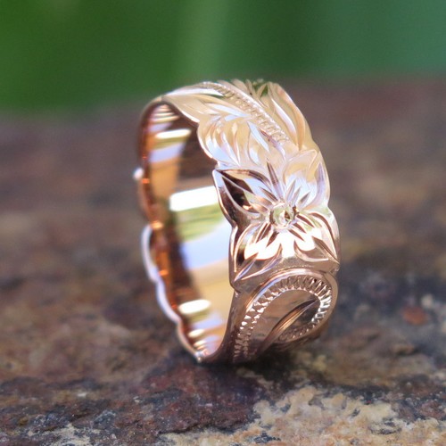 Hawaiian Silver Pink Gold Scroll Flower Cutout Edge Wedding Ring