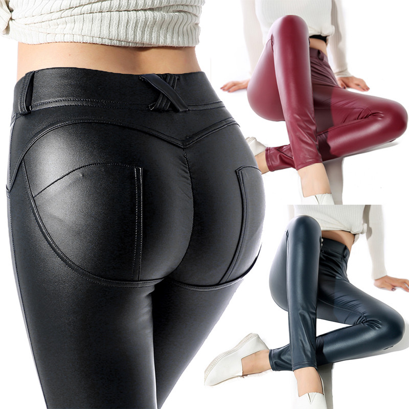 Women Sexy PU Leather Yoga Pants Hip Push Up Workout Stretch Leggings Trousers 23