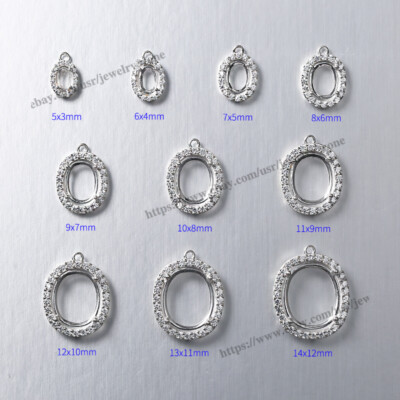 Semi Mount Silver Pendant/Earring Setting 7x5mm Cabochon Oval Shape Pre Notched