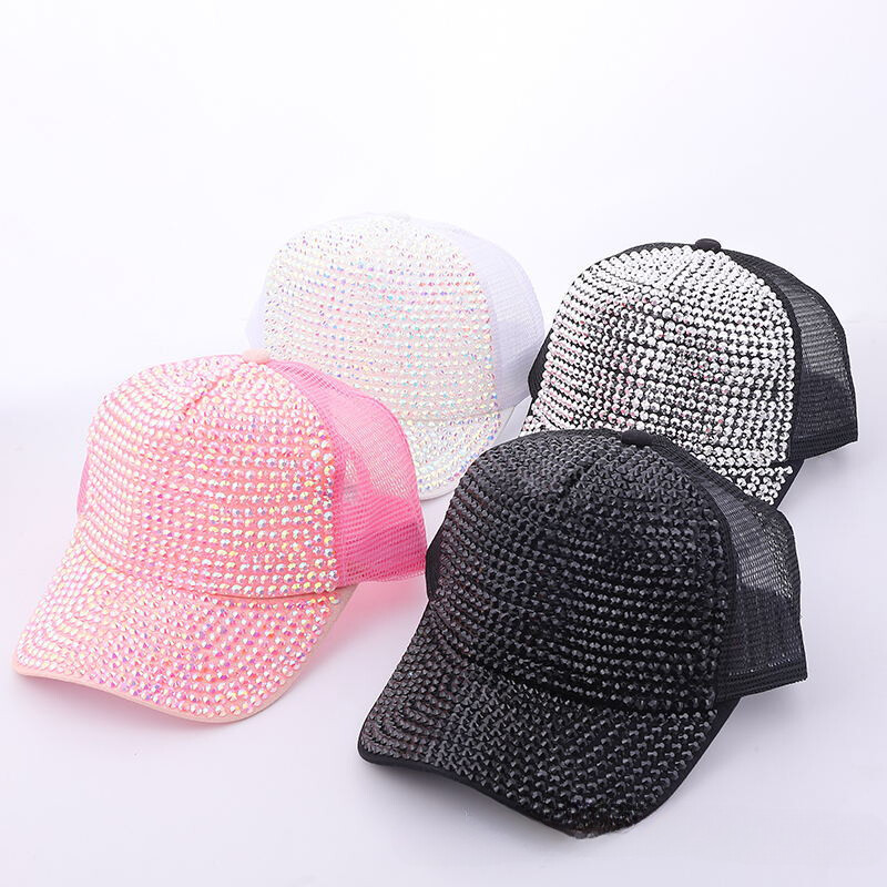 Damen Strass Pailletten Baseball Kappe Funkelnd Glitzer Bling Snapback Netz