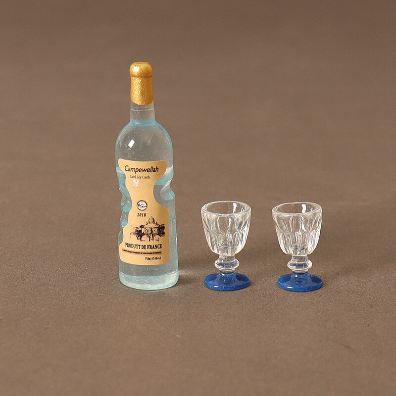 Mini Red Wine Bottle Scale Model Ornament Dollhouse Glasses Simulation