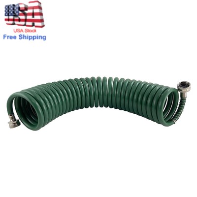 Outdoor Lightweight Coil Garden Water Hose 25ft Flexible Spiral Hose Green NEW