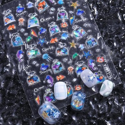 Shiny Goldfish Plastic Bag Seahorses Summer Jellyfish Starfish Nail Art Stickers