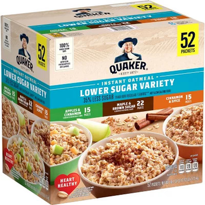 Quaker Lower Sugar Instant Oatmeal, Variety Pack (52 Pk.) ( FREE SHIPPING )