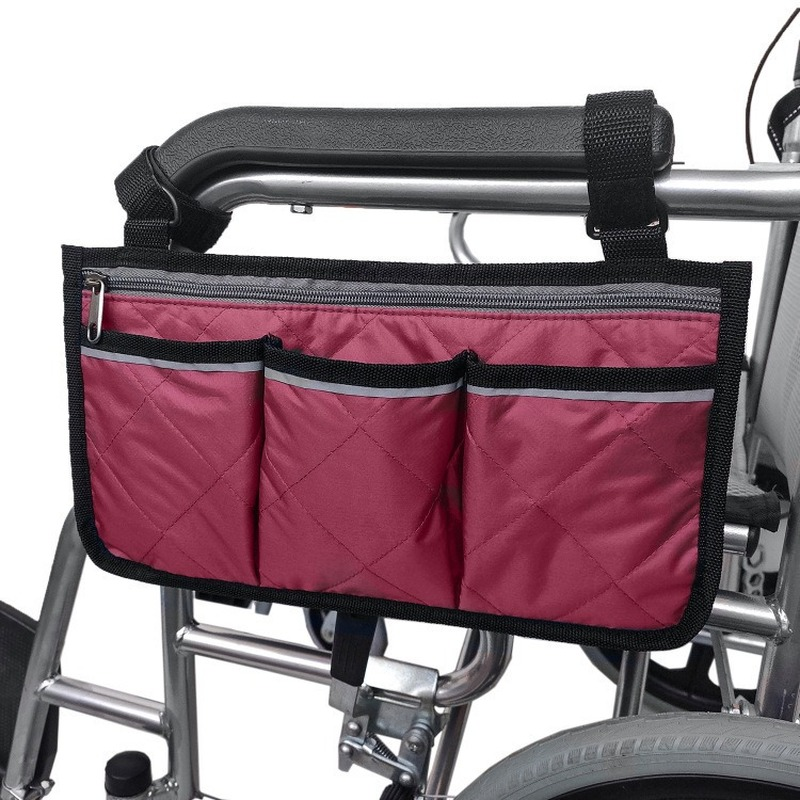 Multi Pocket Pouch Wheelchair Armrest Side Storage Bag Reflective Stripe Walker