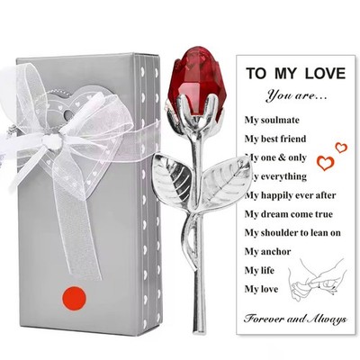 Valentines Day Gift Crystal Red Rose Birthday Gift for Women her Girlfriend Wife