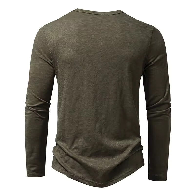Men's Shirt Cotton Henley Neck T-Shirts Long Sleeve Casual Button Plain 25% OFF