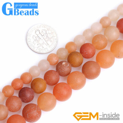 Natural Round Red Aventurine Jade Matt Stone Beads For Jewelry Making 15'' Strand