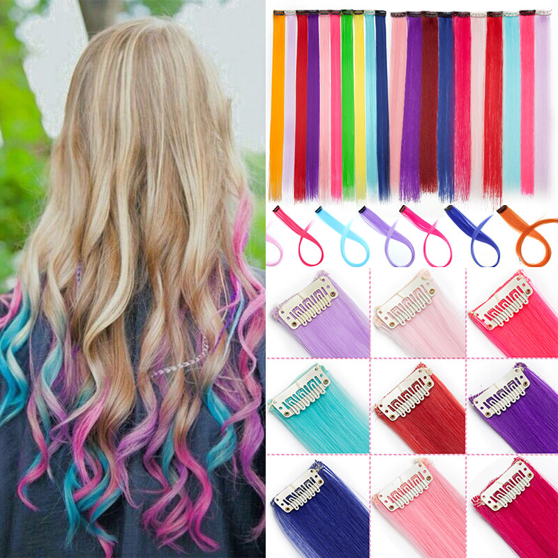 10 peices Highlight Clip In Colored Hair Extension Color Strip Straight