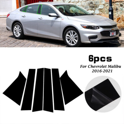 For Chevrolet Malibu 2016-2024 6pcs Body Moldings Trims Black Pillar Posts