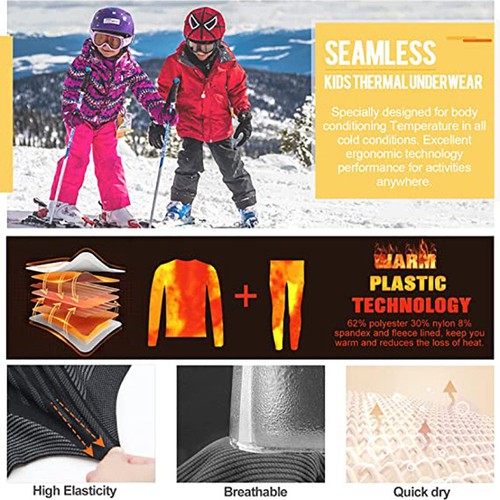 Kids Thermal Underwear Set Seamless Long Johns Ski Base Layer Leggings & Shirt