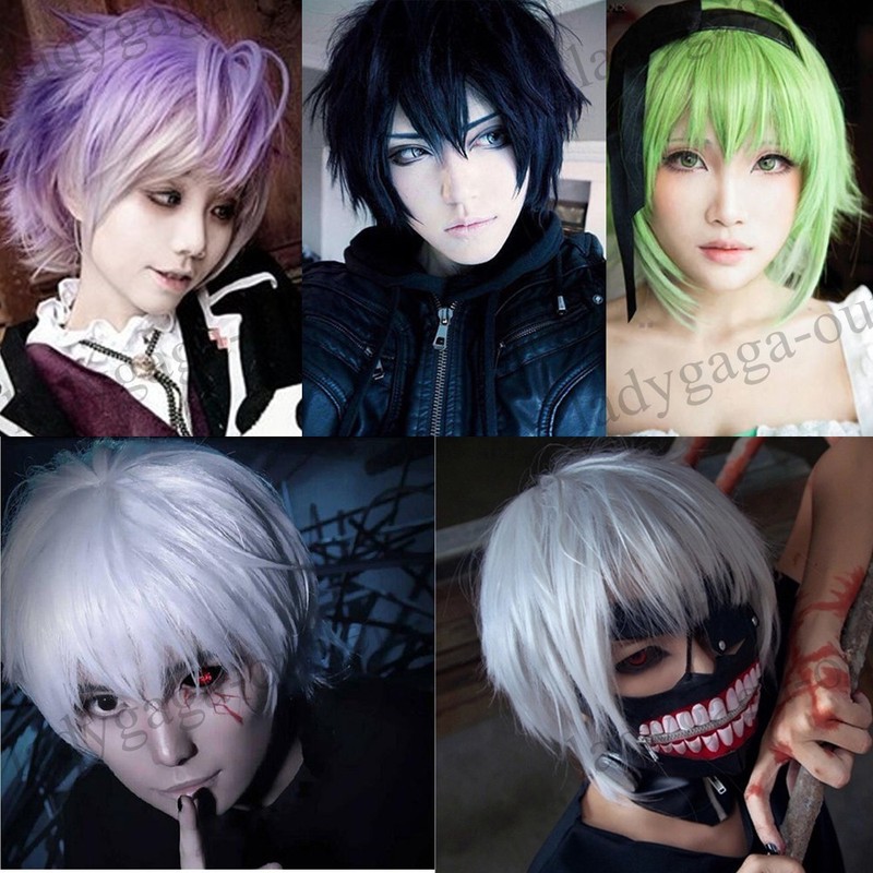 Unisex Anime Cosplay Wig Short Shaggy Pixie Straight Costume Wig Blonde White Pw