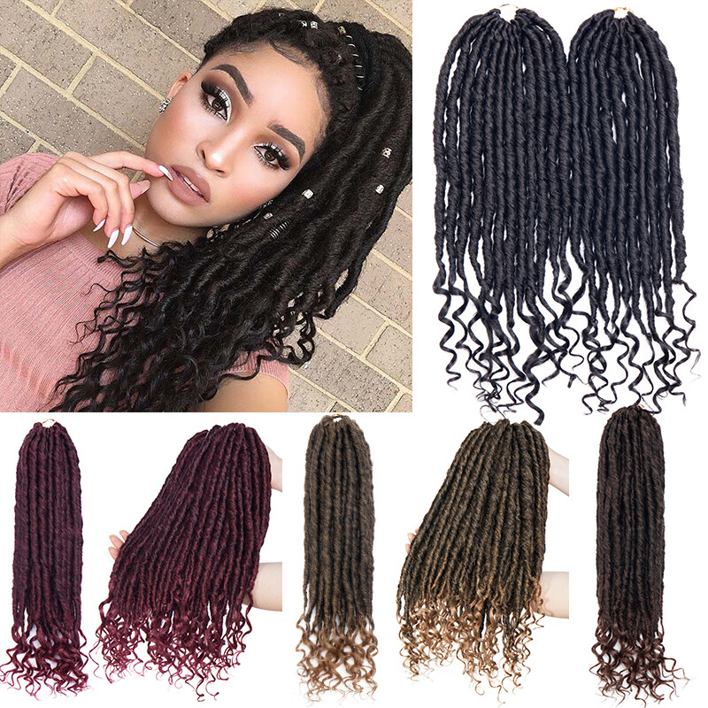 16 Straight Curly Ends Goddess Faux Locs Hair Extensions Crochet