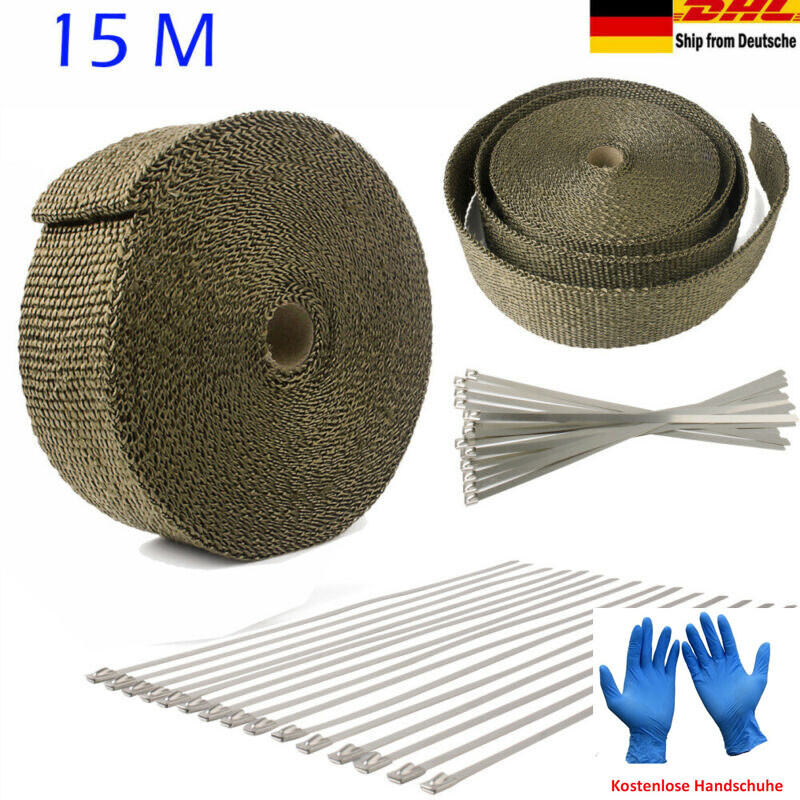 15m Titan Hitzeschutzband Auspuff Band bis 900° Hitzeschutz Heat Wrap Krümmer De