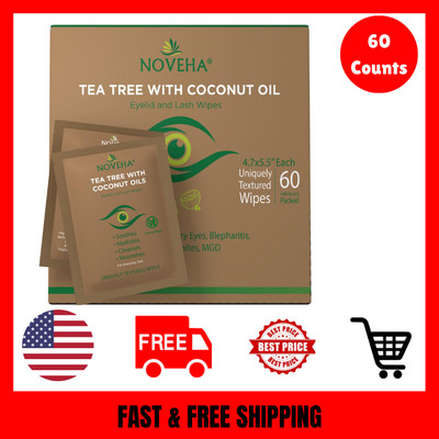 NOVEHA Tea Tree & Coconut Oil Eyelid & Lash Wipes | For Demodex, Blepharitis