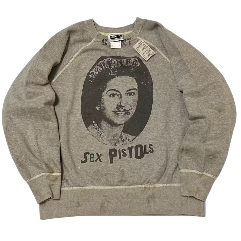 SAINT Mxxxxxx x Sex Pistols Queen Sweatshirt Grey Men's Cotton Pullovers