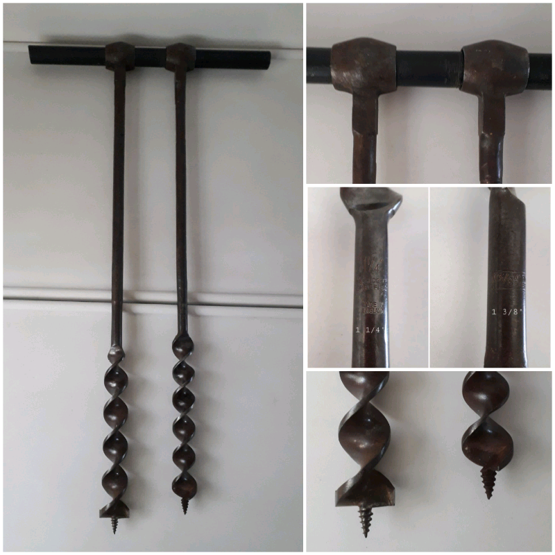 2 LARGE VINTAGE THANDLE WOOD AUGER DRILL BITS in Olton, West