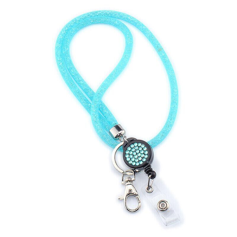 New ID Card Lanyard Strap Glitter Retractable Necklace Badge Reel Neck E