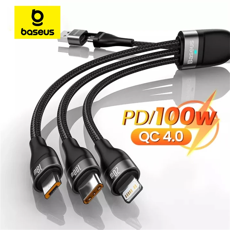3 in 1 USB Type C Cable for iPhone 15 14 13 12 Pro Charger Cable 100W Micro USB