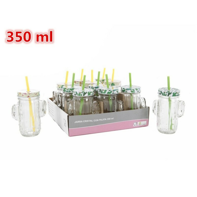 Set 12 Pezzi Barattoli In Vetro Cactus Con Tappo E Cannuccia Per Bibite idea
