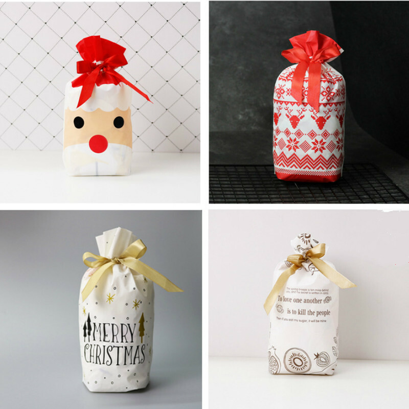 50Pcs Storage Bags Christmas Candy Cookies Wrapping Drawstring Packing Gift Cute