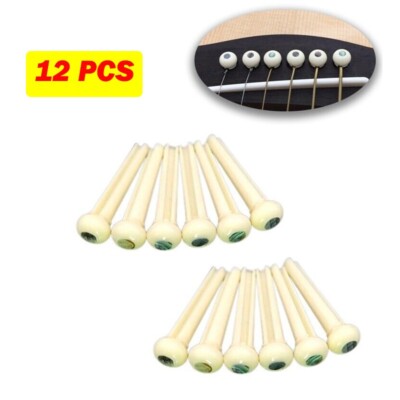 12 Pack Ivory Acoustic Guitar Bridge Pins Plastic String End Peg Fastener Holder