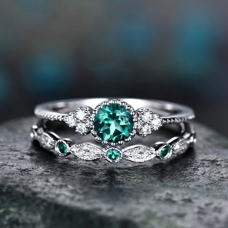 New Trendy 2019 Hot Sale Wedding Rings Set Natural Amethyst Sapphire Ring for Women Fashion Silver Jewelry with Gemstone Party Gift