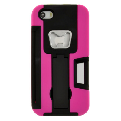 For Apple iPhone 5 5S SE Bottle Opener Hybrid Case w/ Stand Hot Pink Cover Shell
