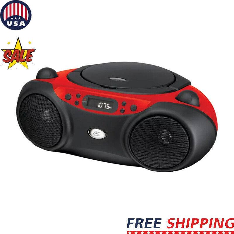 CD Boom Box LCD Display AM/FM Programmable Tracks Stereo Speakers Radio Red New