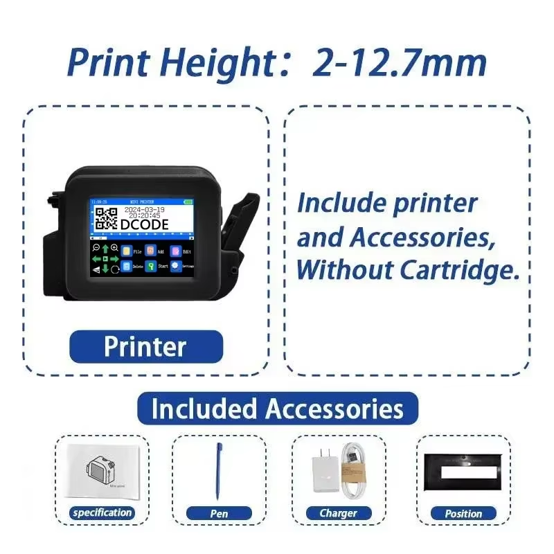 XMINI 12.7mm Portable Mini Printer Handheld Inkjet Printer Text QR Barcode Image