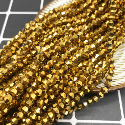 100Pcs 4mm Gold crystal glass bicone beads spacer beads loose for bracelet DIY