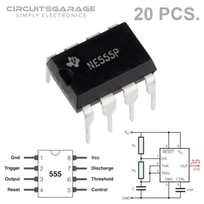 20 X TI NE555 555 Timer IC Integrated Circuit Chip DIP-8 SA555 SE555 SE555C USA