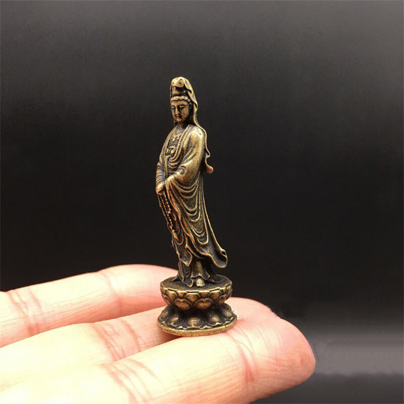 Ottone Lotus Buddha Miniatura Scultura Antico Collectibles Casa Feng Shui Decor