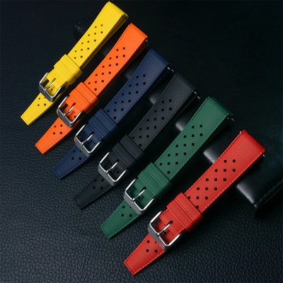 20mm FKM Rubber Watch Band Black Tropical Style Quick Release Strap