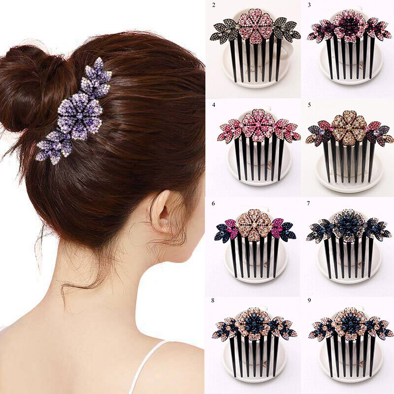 Women Hair Accessories Crystal Rhinestones Flower Hair Combs Clip Disk Headwear