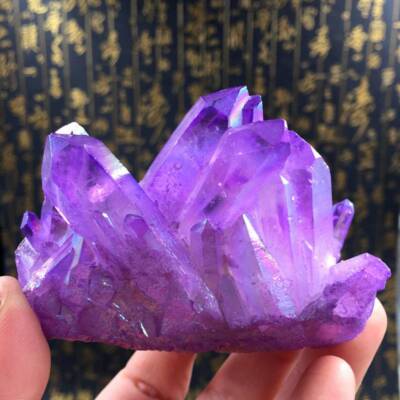 Natural Purple Aura Quartz Crystal Titanium VUG Cluster Specimen Healing Mineral