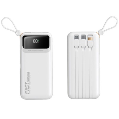 10000mAh Power Bank Slim Fast Charge USB C Portable Charger with Built-in Cables