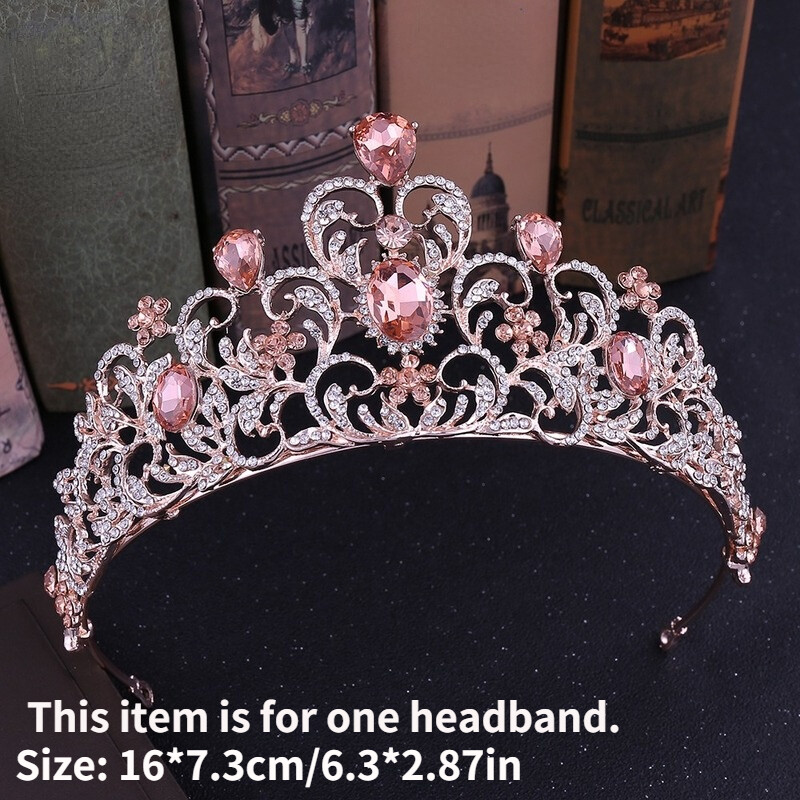 Women Crystal Beads Baroque Crown Rhinestone Tiara Pageants Bridal Wedding Props