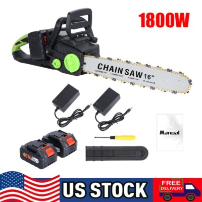 16in Portable Cordless Chainsaw Electric 1800W Wood Chain Saw w/ 2 Batteries 
