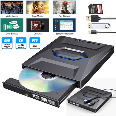 USB3.0 &Type-C External DVD CD Disc Burner Laptop Optical Drive Reader 1X