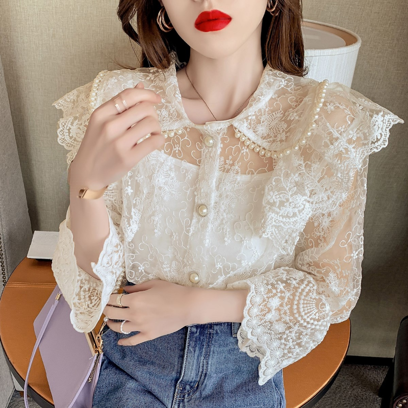 トップス samoyed Princess Shirring Lace Blouse ATELIER PIERROT Lace shirring princess sleeve blouse