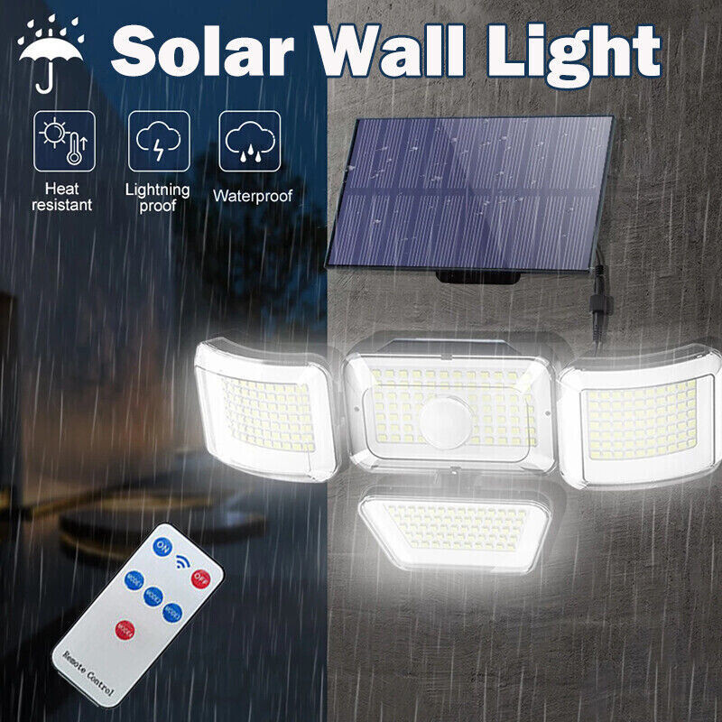 Solar Panel Security Light Outdoor 4 head 7000K 5000LM LED Motion Sensor IP65