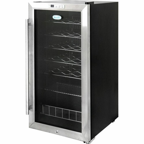 33 Bottle Stainless Steel Wine Cooler, Blue LED Chill Compressor Fridge Cellar