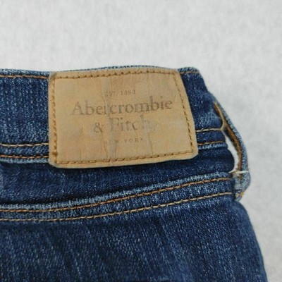 Abercrombie & Fitch Womens Straight Leg Jeans Blue Whiskered Stretch Denim 10