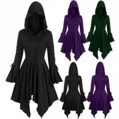 Womens Gothic Cosplay Costume Hooded Cloak Slim Jacket Stage Steampunk Cape US S
