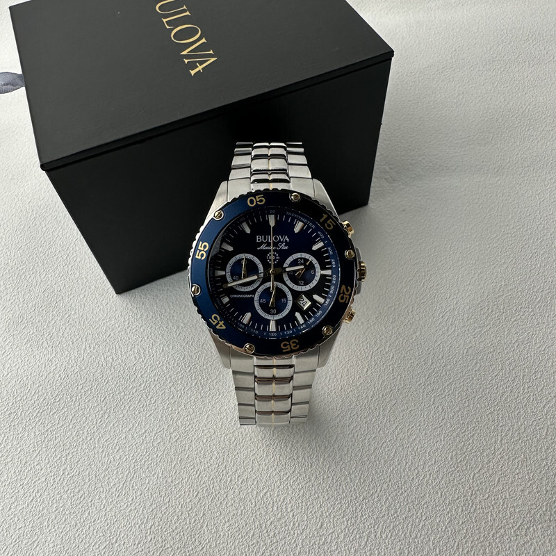 Pre-owned Bulova Marine Star/98b400 Chronograph Blue Dial 41.5mm Quartz Men's-watch