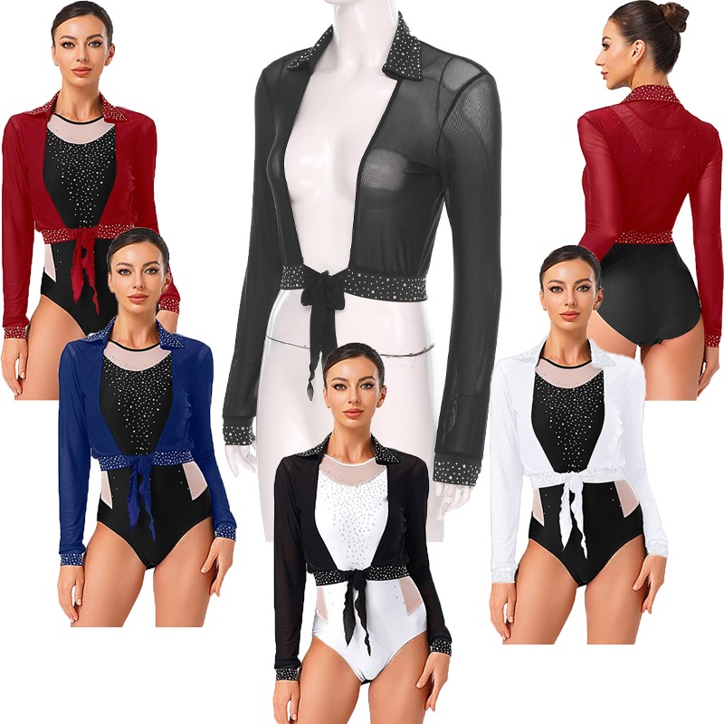 Womens Tops Dance Jackets Party Dancewear Bolero Rhinestone